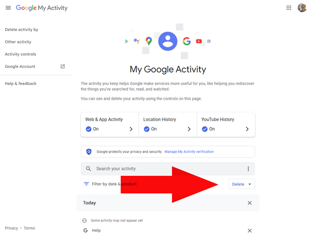 My Google Activity Delete settings