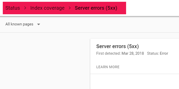 Index Coverage Server Error 5xx