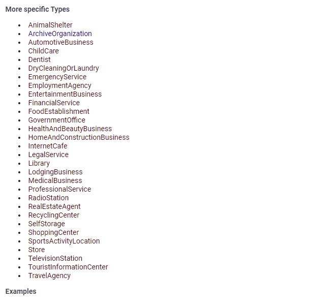 More Specific Schema Markup Types