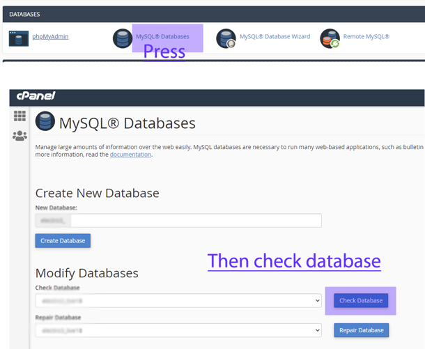 MySQL Databases check