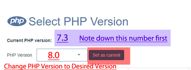 PHP version selection option Crazy Domains Web Hosting Account