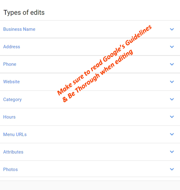 Types of Edit for Google Business Listing