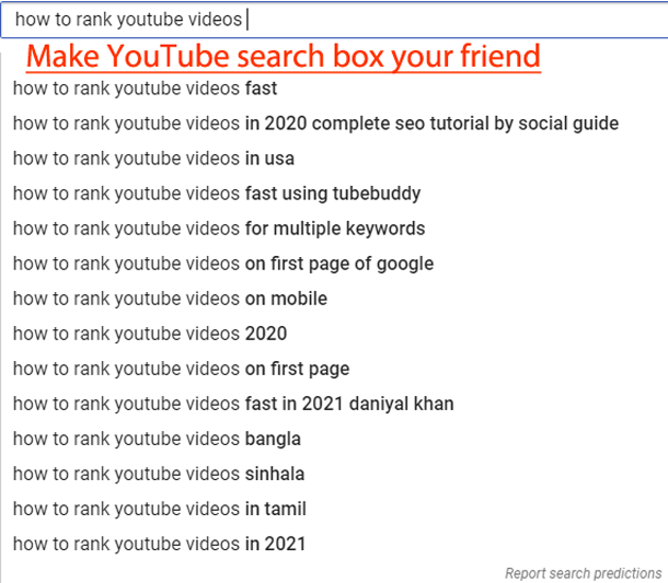 YouTube Search box for search predictions