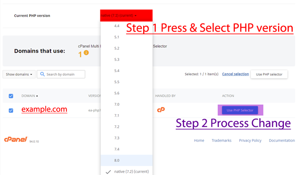 cPanel PHP Change
