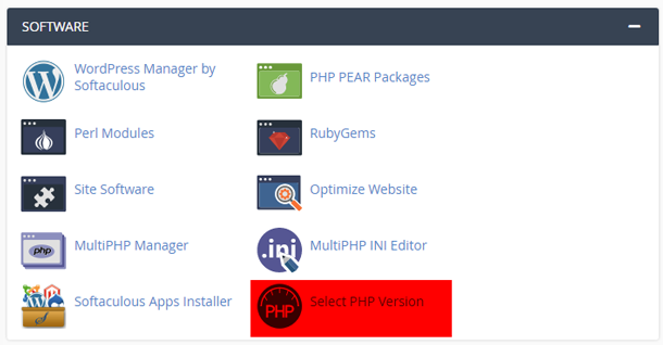 cPanel Software Select PHP Version link