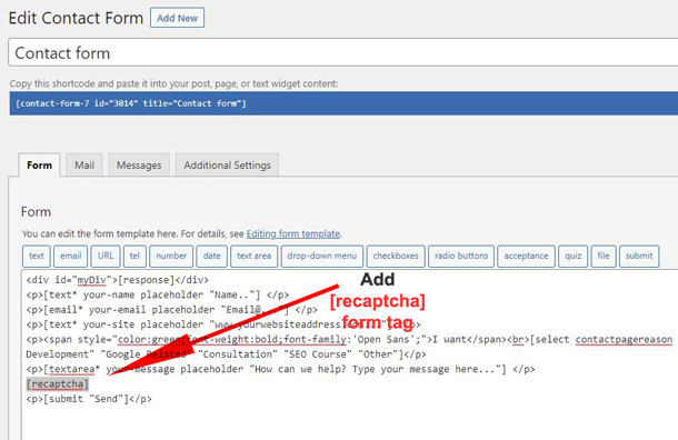 contact form 7 recaptcha form tag