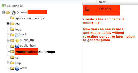 Create a Debug Folder above public_html