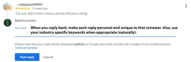 google my business review reply option