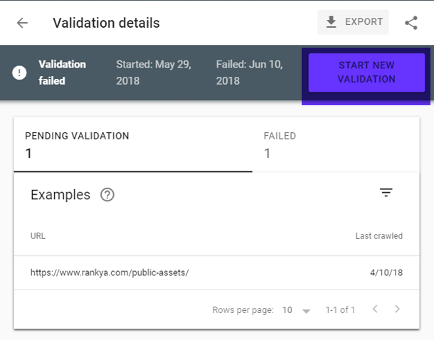 search console index coverage issue validation