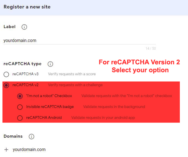 user interface for google recaptcha admin for recaptcha v2