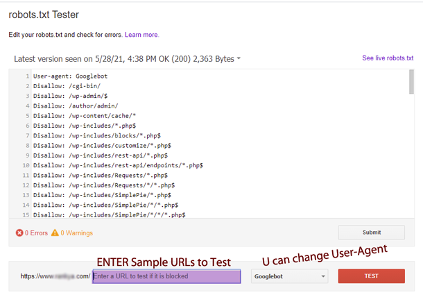 Search Console robots.txt Tester Tool