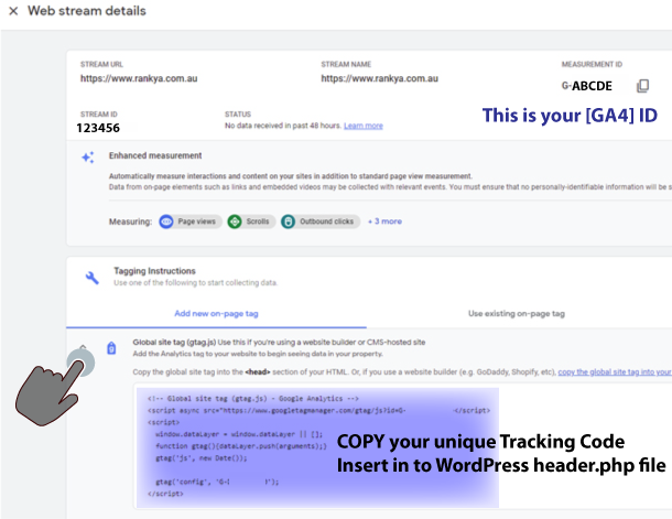 Global site tag for Google Analytics 4 to add to WordPress