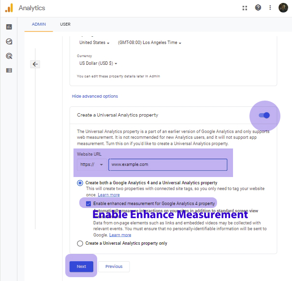 Google Analytics 4 Property Setup Process Advanced Options