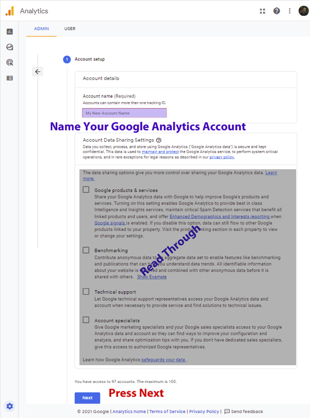 Google Analytics Account Setup Options