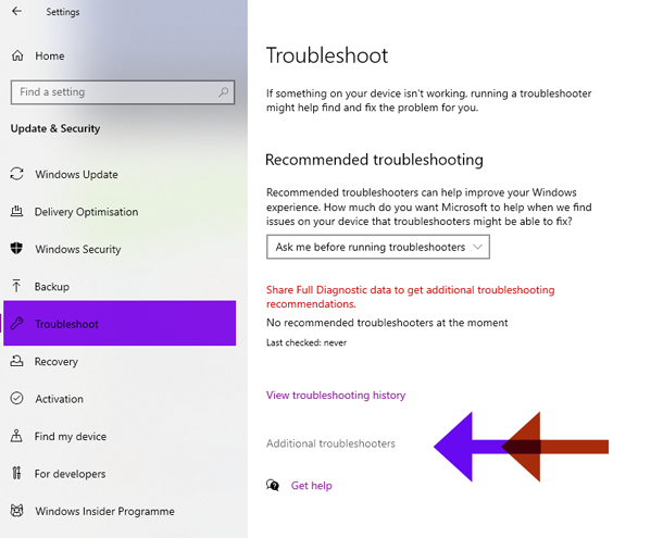 Troubleshoot Settings