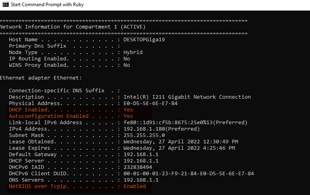 Windows Command Prompt Network Settings