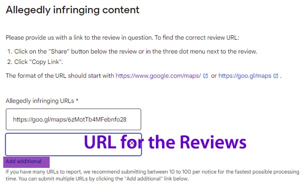 Allegedly infringing content URLs