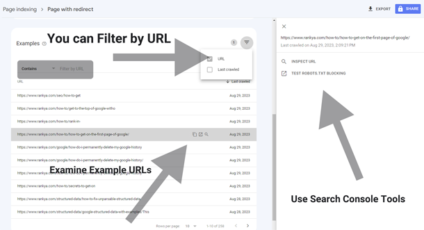 Google Search Console Page with redirect error reports