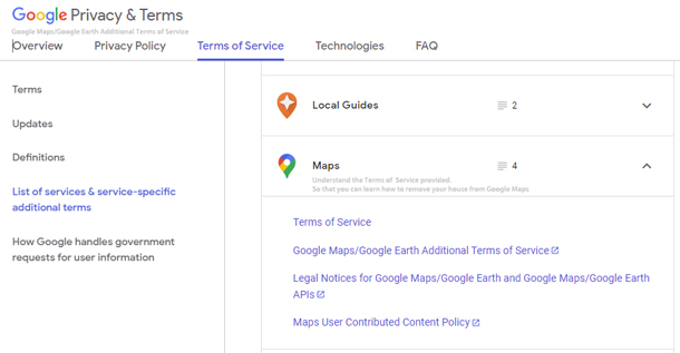 Google Maps Terms of Service