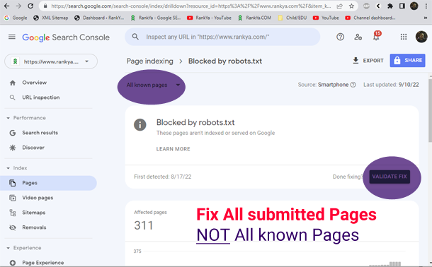 Search Console Page indexing reports for Blocked by robots txt