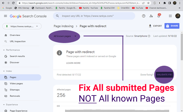 Search Console Page indexing reports for Page with redirect