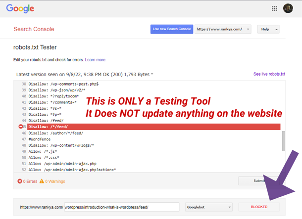 robots txt tester search console tool