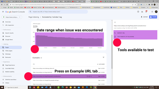 Page indexing Excluded noindex report