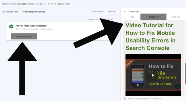 Inspect Screenshot of Tested URL in Search Console