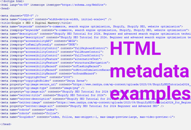 HTML metadata examples
