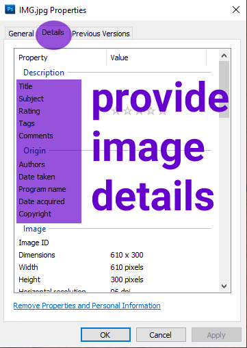 image file properties optimization