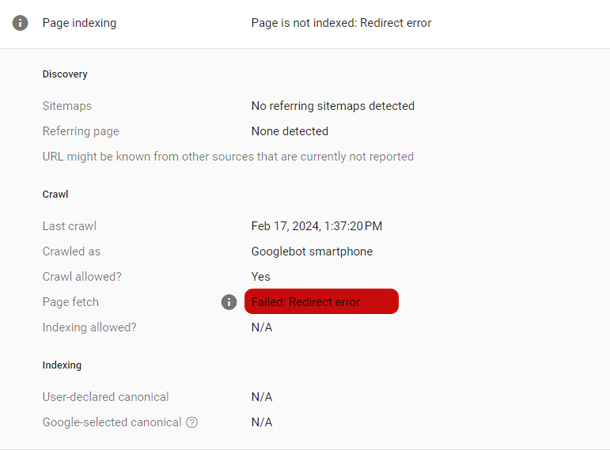 Page Indexing Fetch Error