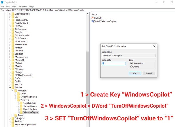 Registry Edit for Disabling Copilot