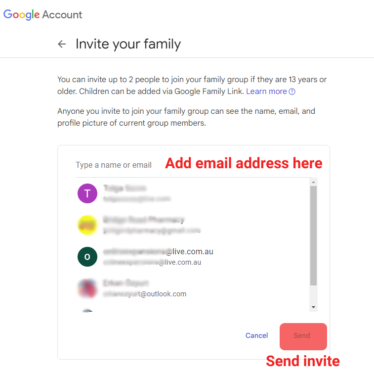 YouTube Premium Invite Family Member
