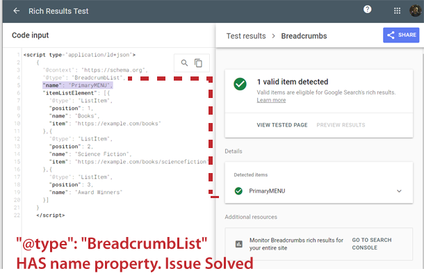 rich results result for BreadcrumbList