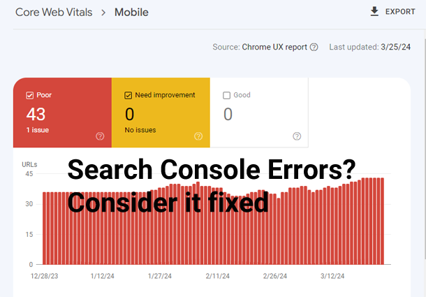 Search Console core web vital report for mobile device