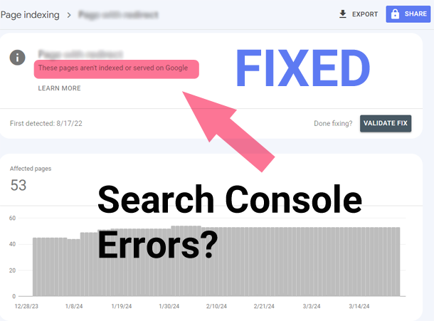 Search Console page indexing report showing errors