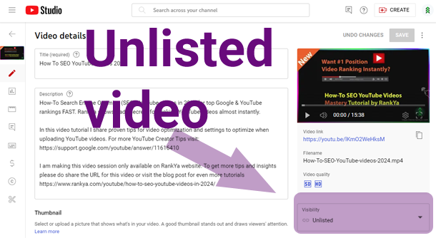 unlisted video setting
