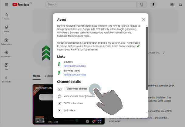 YouTube channel view email option