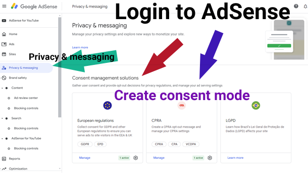 AdSense consent settings
