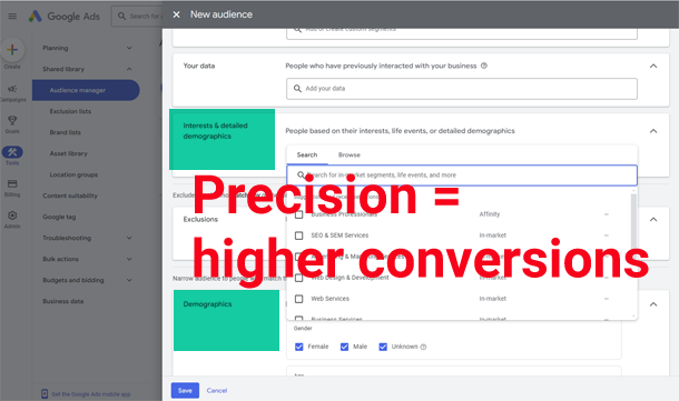 Creating Google Ads Remarketing Lists interests demographics