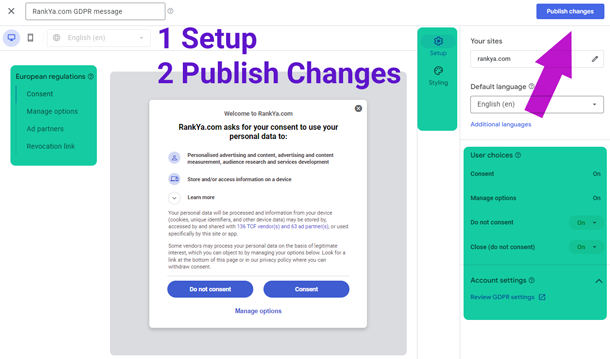 European regulations message settings AdSense