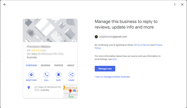 request ownership for Google Business Profile