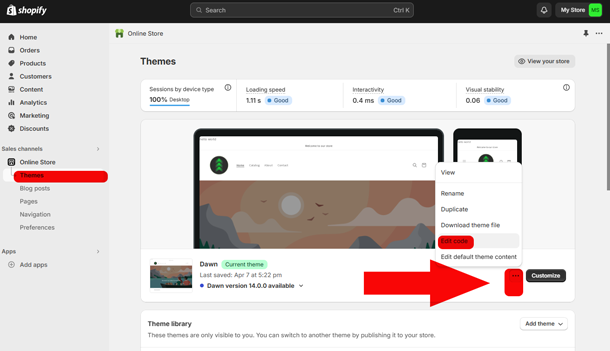 Shopify Theme edit code option