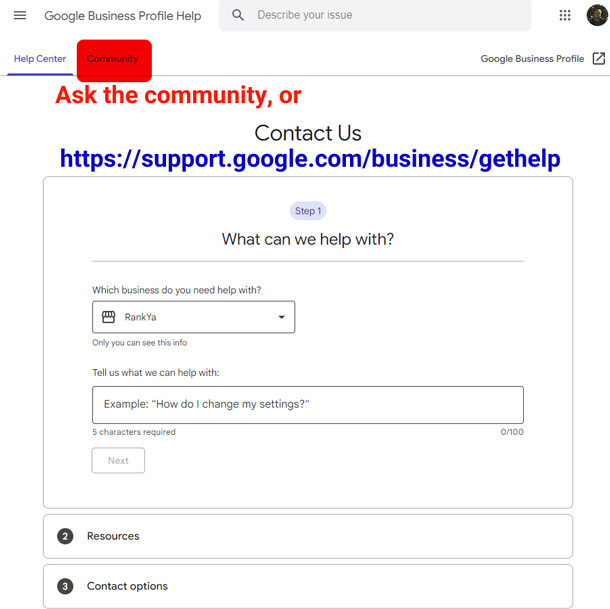 Contact Google Business Profile Support