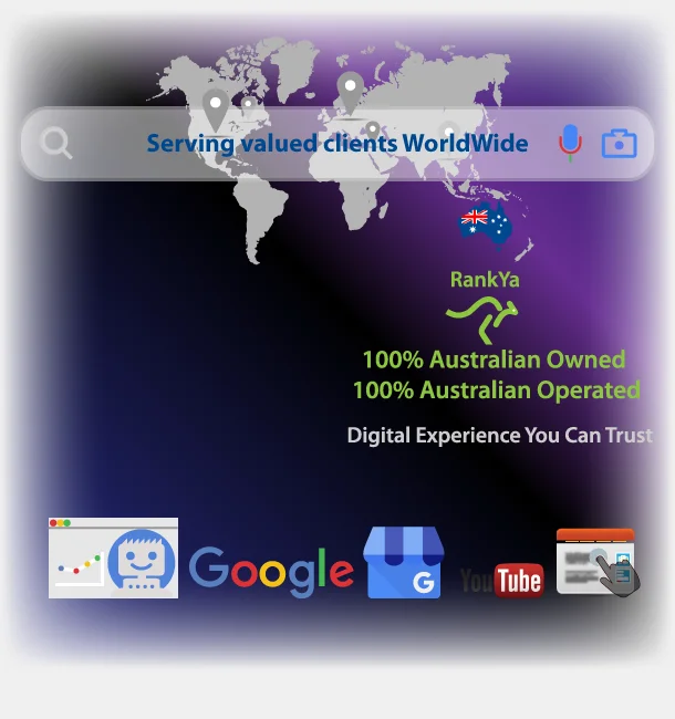 digital marketing icons world map search box Australian kangaroo symbol