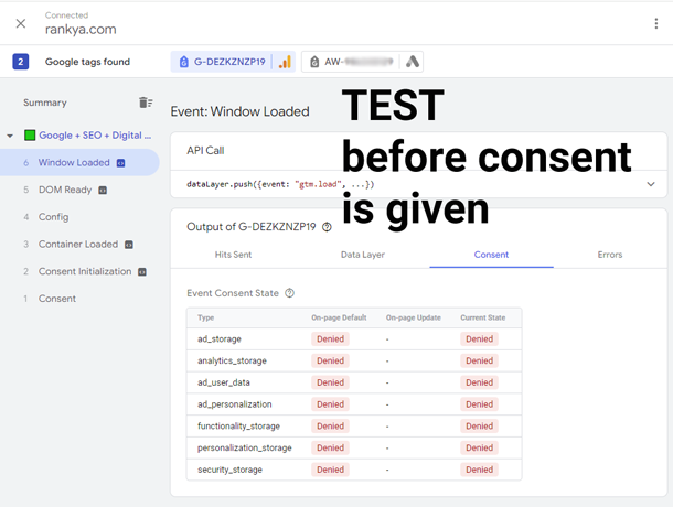 google tag assistance debug for consent mode