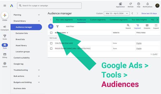 how to create remarketing lists step 1