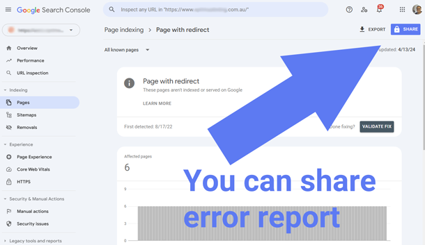 search console report sharing option