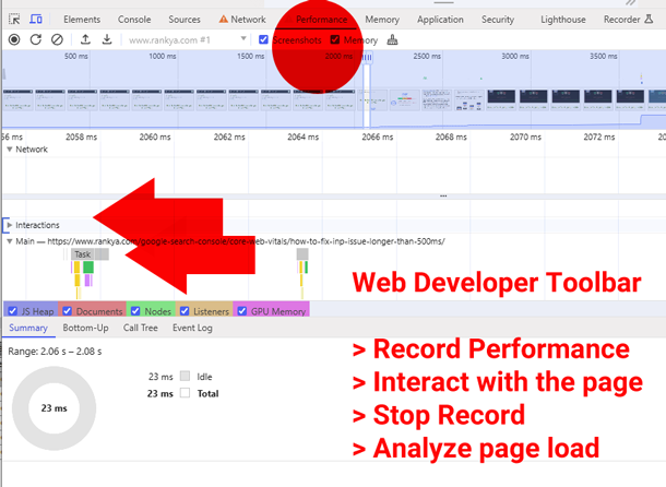 web developer toolbar Performance Report