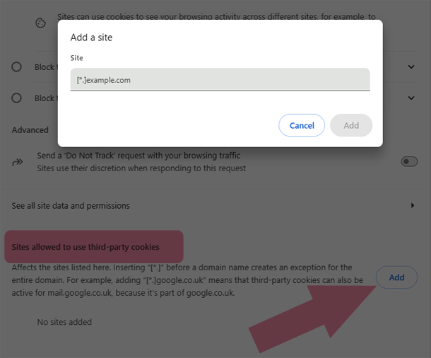 Chrome Cookie Settings